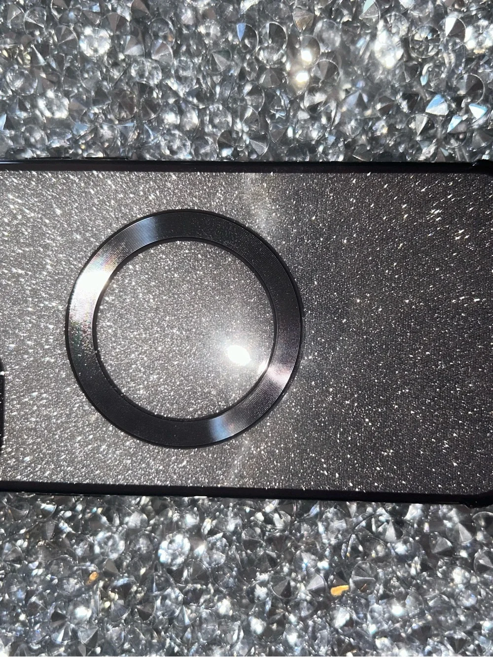 iPhone 15 plus Sleek Black Laptop Accessory Panel with Circular Port